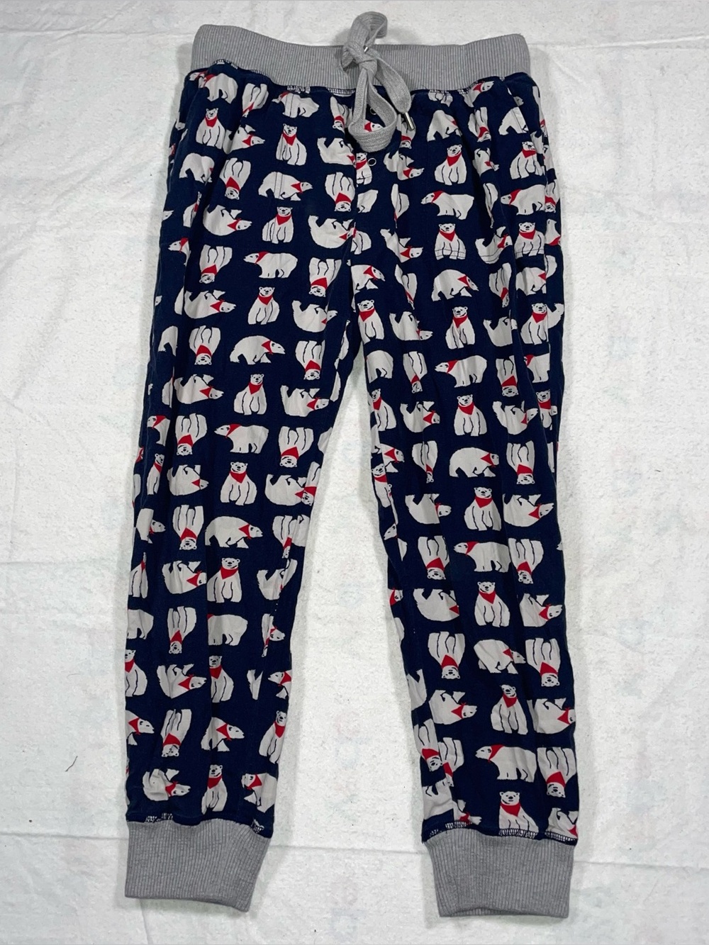 Aerie S Cotton Blend Navy Polar Bear Grey Waist Drawstring Button Pajama Bottoms